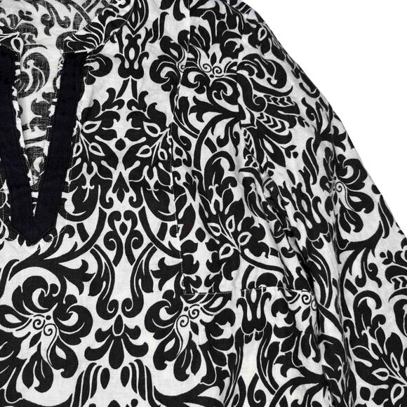 Jones New York Sport Womens Medium Tunic Top Black White Damask Print 3/4 Sleeve - Picture 6 of 11